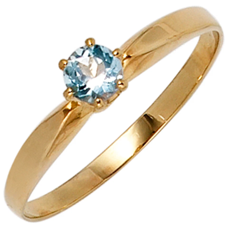 Damenring  585 Gold Aquamarin Stein hellblau Goldring rund 4,4 mm - Bild 1 von 1