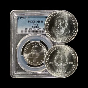 ITALY. 1982, 500 Lire, Silver - PCGS MS69 - Top Pop 🥇 Galileo Galilei, Dialogo - Picture 1 of 5