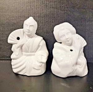 VTG 2 Tiki Mugs Samurai Geisha W/Fans Orchids Of Hawaii Ceramic R-21 R-22 - Picture 1 of 7