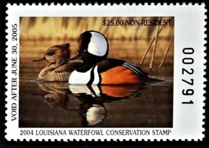 2004 Louisiana Non-resident Duck Stamp, LA16A, Hooded Mergansers - Picture 1 of 2