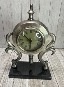 Orologio Vintage Bombay Peltro Scrivania Mantello Quarzo con Base Granito Solo per Ricambi - Foto 1 di 7