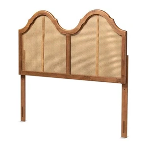 Baxton Studio Hazel Walnut Finished Wood and Rattan Queen Size Arched Headboard - Picture 1 of 8