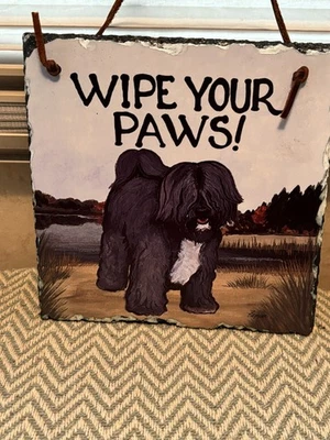 '"WIPE YOUR PAWS" Hand Painted Dog Slate "Fur Children" Zeppa Studios - Image 1 of 4