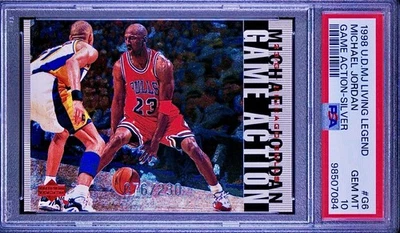 /230 PSA 10 Michael Jordan 1998 UD Game Action Silver MJ vs Reggie Miller POP 6 - Image 1 of 3
