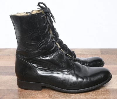 FRYE 76081 包装 LACER 黑色皮革奶奶骑行靴女式 9 码侧拉链 — 第 1/4 张图片