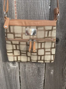 Nine West Handtasche braun und gold geometrisches Muster, Crossbody verstellbarer Riemen - Bild 1 von 6