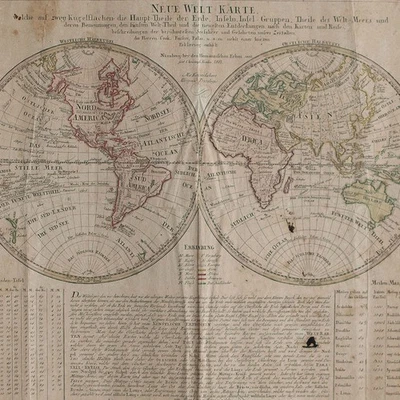 Neue Welt Karte Historische Landkarte Christoph Fembo kolor Kuperstich 1813 groß - Bild 1 von 4