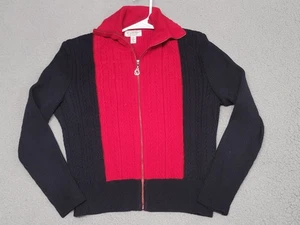 St John Sport Pullover Damen Medium schwarz rot Reißverschluss Zopfmuster Cardigan - Bild 1 von 13
