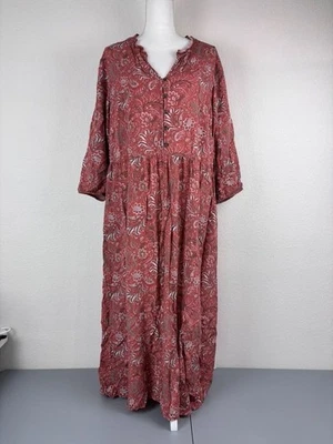 J. Jill women's XL burnt orange paisley tiered 3/4 sleeve prairie maxi dress - Image 1 of 4