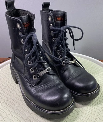 Harley-Davidson Women’s Leather Liberator Black Biker Combat Boots Sz 8 - Image 1 of 4
