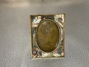 MEXICAN ALPACA SILVER & ABALONE SHELL INLAY EASEL BACK PICTURE FRAME - Picture 1 of 5