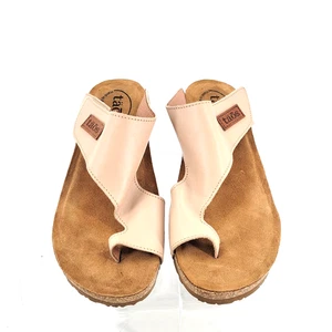 Taos Leather Beige Toe-Loop Sandals 7-7.5/38 Comfort Arch Support adjustable - Picture 1 of 9
