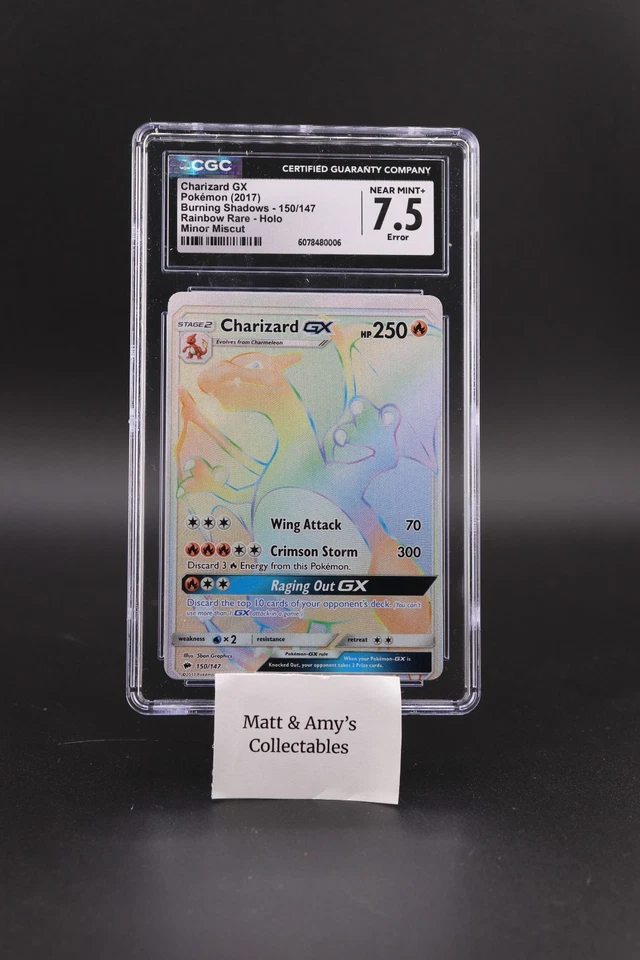 2017 POKEMON SUN & MOON BURNING SHADOWS ERROR MISCUT CHARIZARD GX CGC 7.5 Pop 45 - Image 1 of 2