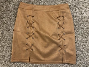 MangoPop Brown Faux Suede Skirt. Size: Large. - Picture 1 of 13