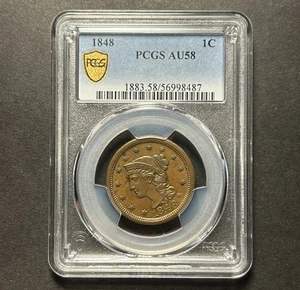 1848 Braided Hair Large Cent — PCGS AU58 — Freshly Graded - Picture 1 of 4