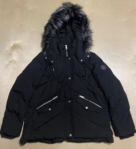 Chaqueta con capucha Andrew Marc Med para mujer Daphne plumón acolchado de piel sintética negra - Imagen 1 de 12