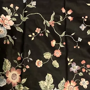 VTG JAY YANG BLACK W FLOWER SHINY COTTON FABRIC 55W Home DECOR BTY 13 Yds Avail - Picture 1 of 4