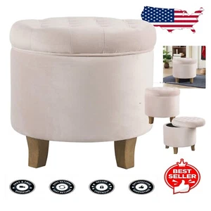 Upholstered Velvet Ottoman with Elegant Button Tufting – Perfect for Storage - Picture 1 of 10