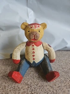 Hand Carved Wooden USA Bear 1932 Or 1980 Olympics Read CJ - Picture 1 of 5