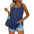 Casual Tank-Top Summer Square Neck Sleeveless Flowy Loose Shirts Blouses