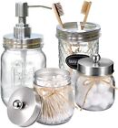 Mason Jar Bathroom Accessories Set Mason Jar Soap Dispenser+Qtip Holder 4Pcs Set