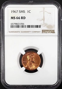 1967 SMS Lincoln Cent certified MS 66 RD by NGC! sku 3-056 - Picture 1 of 4