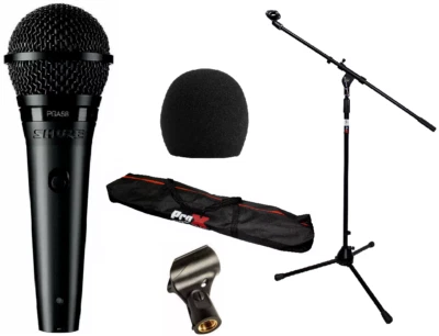 Shure PGA58-LC Cardioid Dynamic Vocal Mic w/clip+Stand W/ Bag+Mic Windscreen Blk - Image 1 of 4