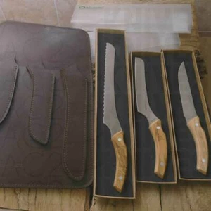Maserin 3 Stück Küchenmesser Leder Brouwn Scheide - Bild 1 von 4