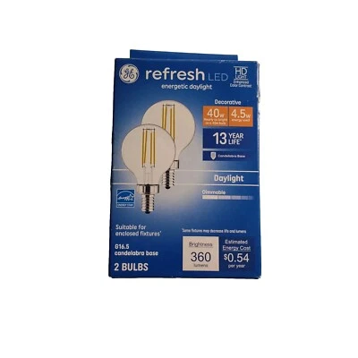 GE Refresh 40W Equivalent Daylight Dimmable G16.5 LED Light Bulbs (pack of 2) - Image 1 of 4