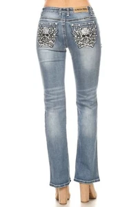 Boot Cut Rhinstone Skull Jeans - Picture 1 of 1
