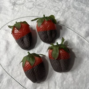 4 Faux Plastic Chocolate Covered Strawberries - Picture 1 of 2