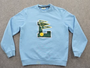 Lacoste Sweatshirt Mens Large Blue Varsity Pennants Badge Crew Logo Fleece - Picture 1 of 18