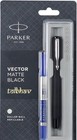 Parker Vector Matte Black CT Roller Ball Pen Chrome Trim RollerBall Blue Ink New