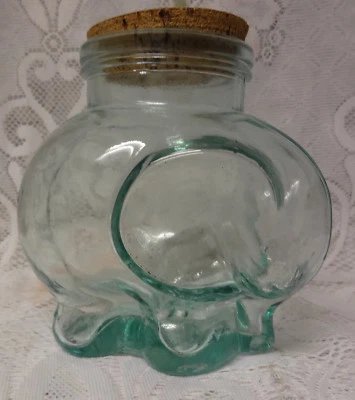 Vintage 50's ITALY Glass Jar Jam Wedding Favours Hampers Elephant Shape Cork Lid - Image 1 of 4