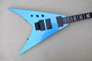 Left Hand 6 Strings Blue V Electric Guitar with Tremolo Bar,Rosewood Fretboard - Picture 1 of 10