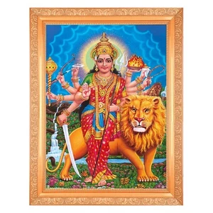 Foto impresa digital vintage Durga Maa en marco dorado (11,50 x 13,50 pulgadas) - Imagen 1 de 3