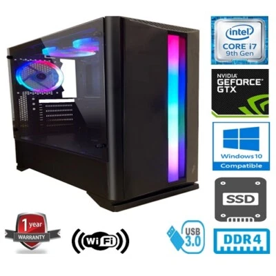 INTEL i7 9700 4.7GHz 8 CORE 16GB RAM 120G SSD 1TB HDD NVIDIA GTX1050Ti GAMING PC - Image 1 of 4