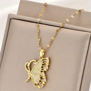 Butterfly 18k Gold Plated Pendant Necklace Copper Women Jewelry Gift - Picture 1 of 6