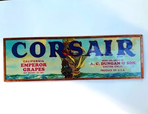 Fruit Crate Label Corsair Emperor Grapes 1940 Glass Framed w/ Copper Foil - Picture 1 of 3