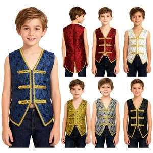 UK Kids Boys Medieval Steampunk Velvet Vest Tailcoat Halloween Victorian Costume - Picture 1 of 77