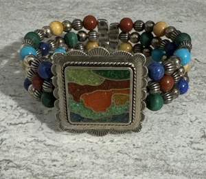 Carolyn Pollack Relios Sterling Silver Multi Gemstone Desert Scene Cuff Bracelet - Picture 1 of 7