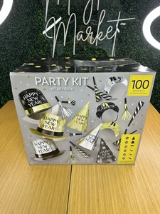 New Years Eve Party Kit. Black, Gold And Silver. For 100 People, 200 Pieces. - Picture 1 of 7