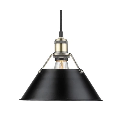 Pingente Orwell Golden Lighting 3306-M AB-BLK, latão envelhecido com sombra preta - Imagem 1 de 4