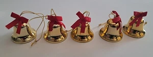 Gold Tone Shabby Metal Christmas Bells Christmas Tree Ornaments 1.5" Vintage! - Picture 1 of 4