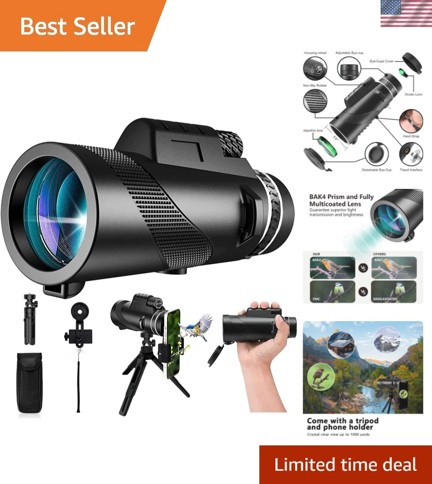 Versatile 80x100 Monocular Telescope: Ideal for Stargazing and Wildlife Watching - Image 1 of 4