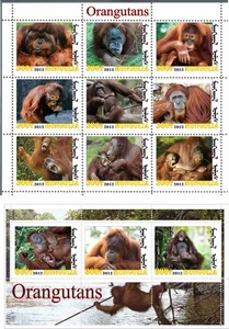Stamp blocks complete Orangutangs Mongolia issue 2012 Fauna - Picture 1 of 1