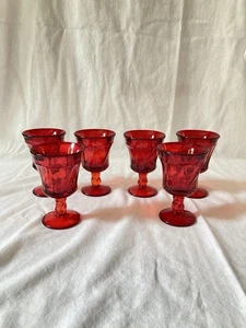 Fostoria Jamestown Ruby Heavy Pressed Glass Drinkware Set of 6 MCM Vintage - Picture 1 of 7