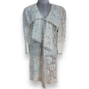 Vintage 80er Candace by Ingrid California Spitzen weiß Goth Kleid weiß Schulterpolster - Bild 1 von 13