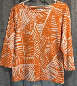 Rubino Rd. Top casual donna Favorites taglia grande arancione/bianco cotone manica 3/4 - Foto 1 di 7
