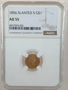 1856 Gold $1 Slanted 5 NGC AU55 #592 - Picture 1 of 6